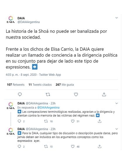 La comunicación que realizó la DAIA