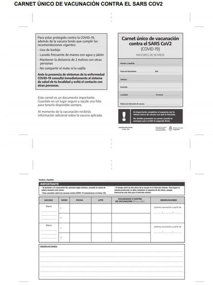 El carnet incluye información de la persona vacunada, como su nombre, apellido y DNI, pero también de la dosis utilizada y del centro donde se realizó la inyección