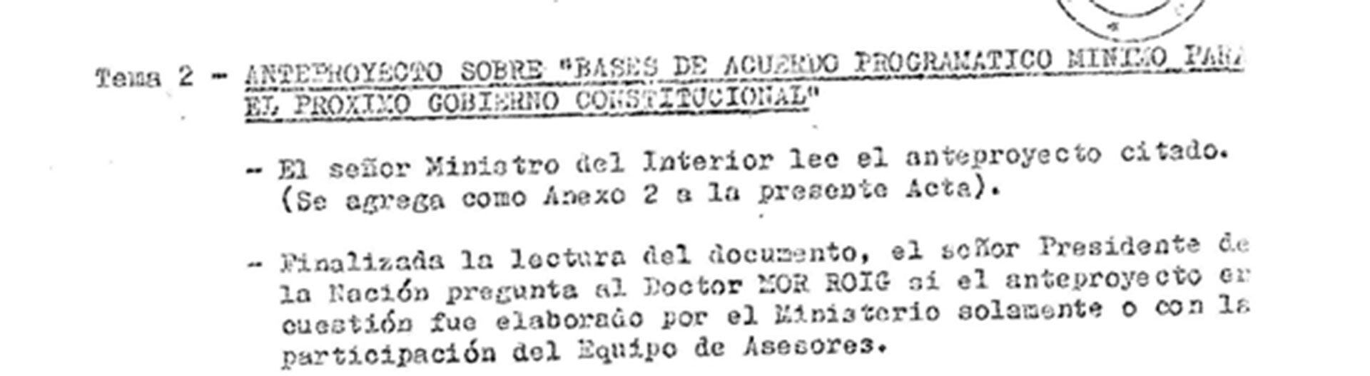 Párrafo del Acta de la Junta Militar