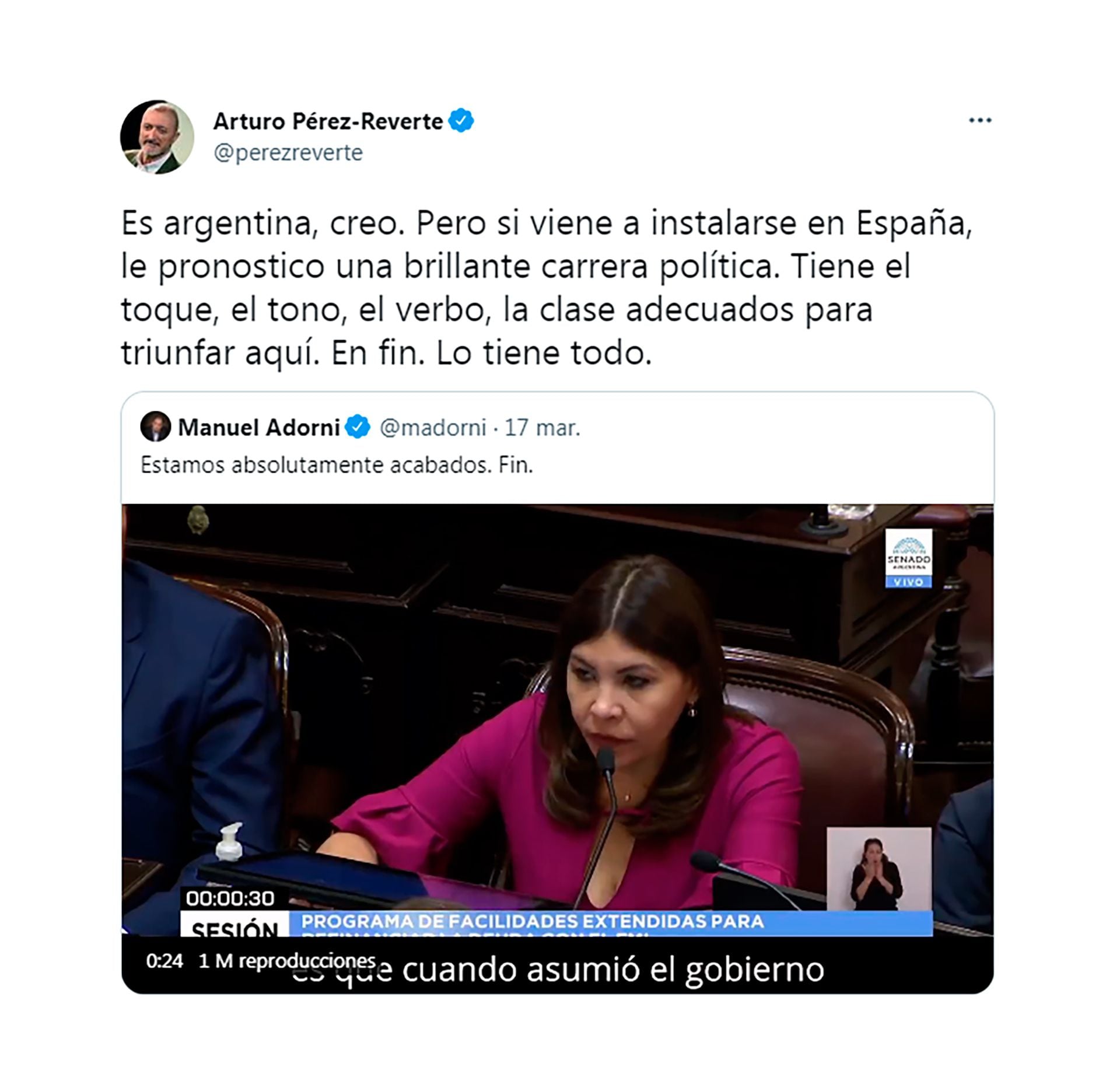 Nehmen Sie Arturo Perez Reverte auf Senatorin Sandra Mendoza auf