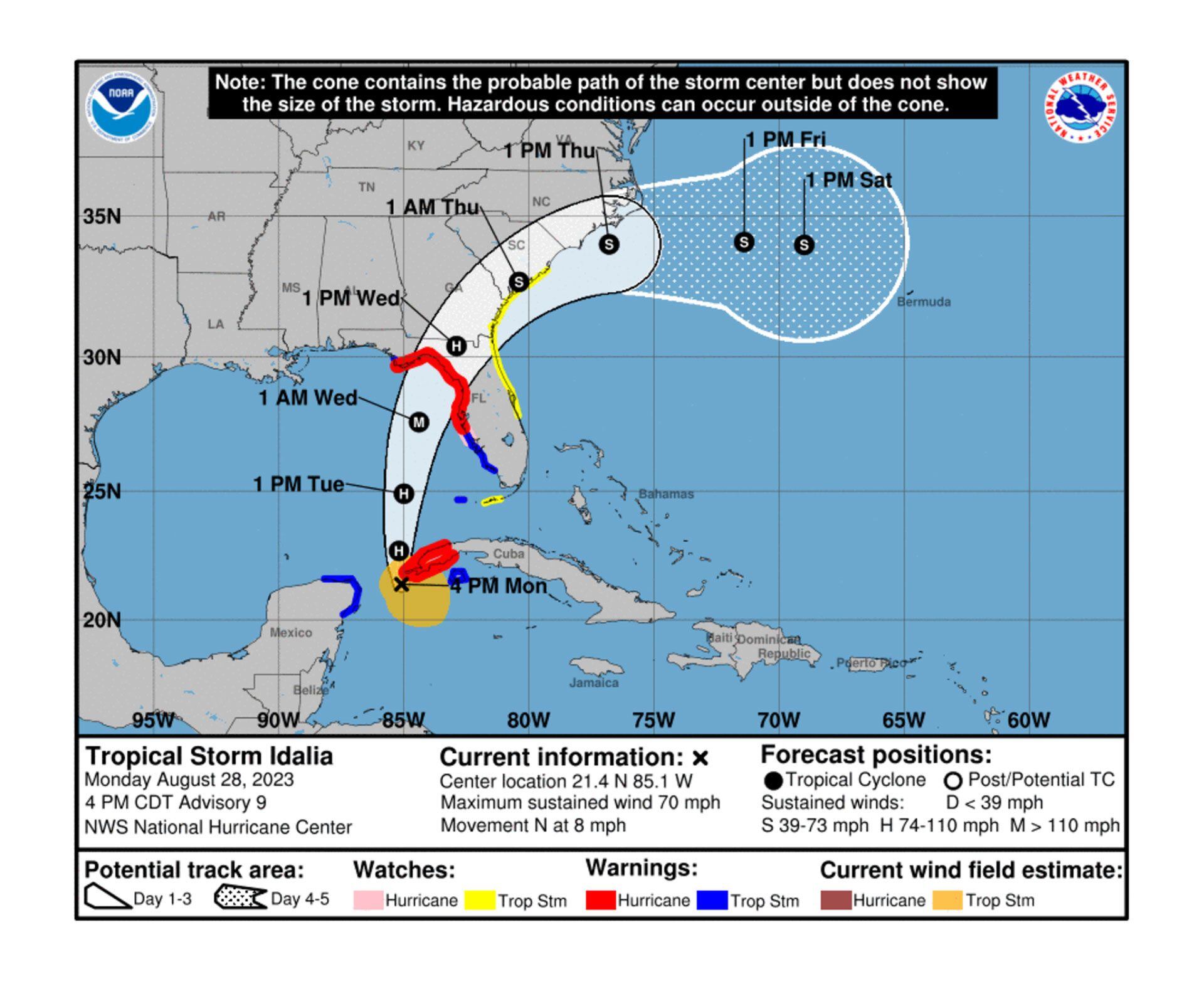 Las medidas de precaución ante el inminente impacto de la tormenta tropical Idalia están en marcha en el estado de Florida. (National Hurricane Center - NOAA)