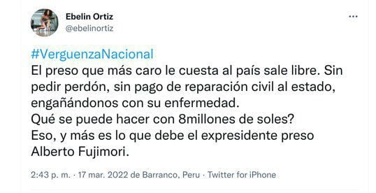 Ebelin Ortiz upset about Alberto Fujimori's release.