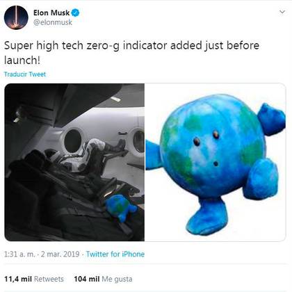 El tuit de Elon Musk de marzo de 2019 bromeando sobre el accesorio de "súper alta tecnología" que utilizó SpaceX para verificar la gravedad cero