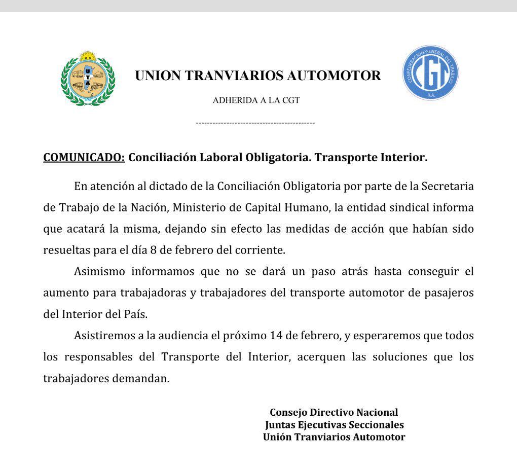 Comunicado UTA paro jueves