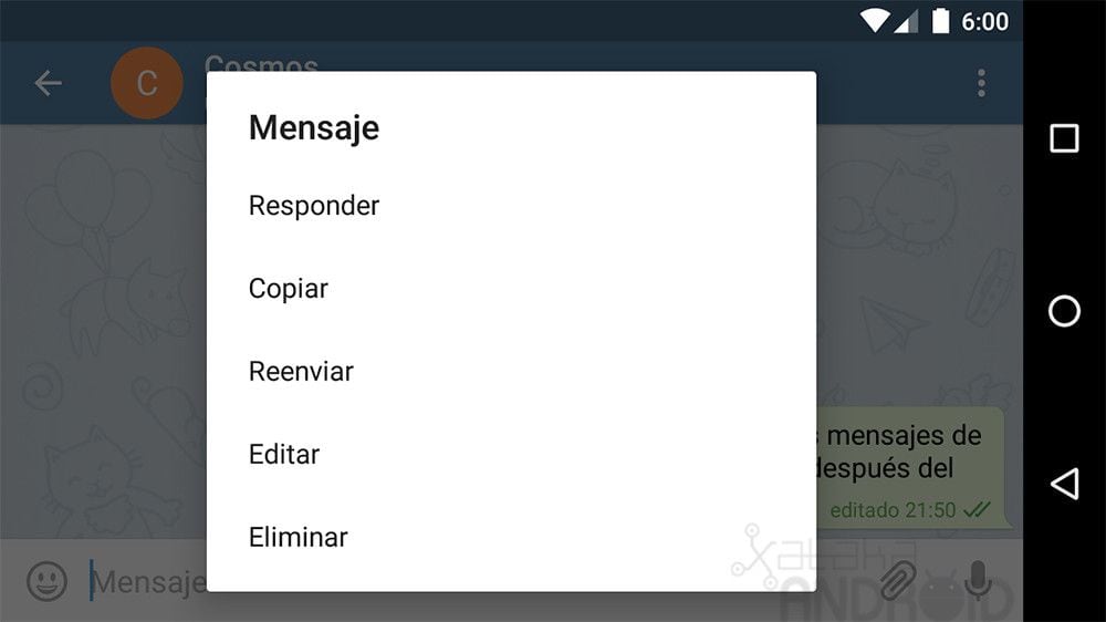 Editar o eliminar mensaje en Telegram. (foto: Xataka Android)