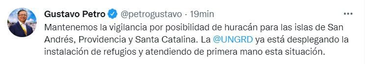 El presidente Petro se pronuncia sobre la temporada de huracanes en la costa caribe.