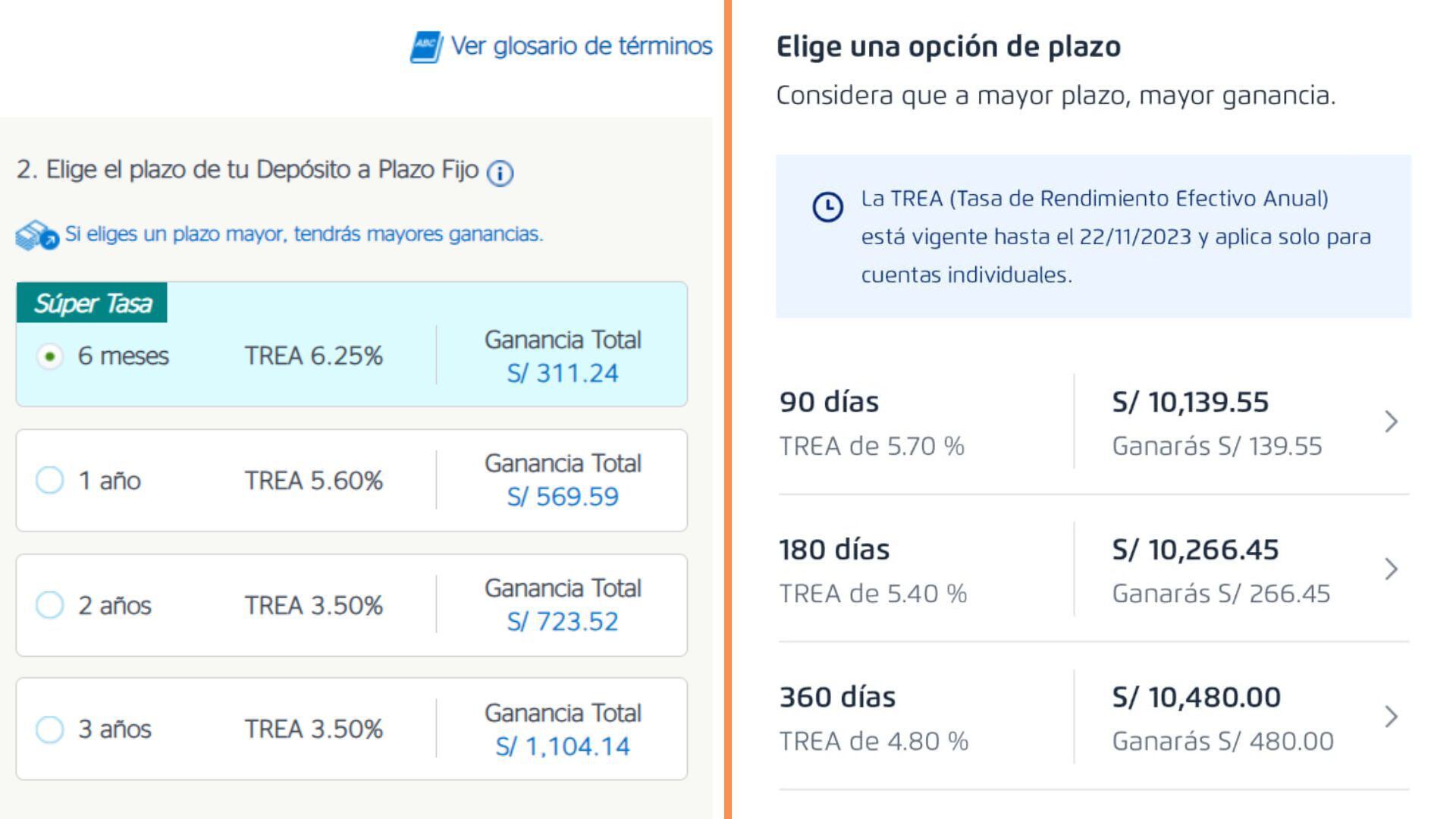 tasas y tiempos que ofrece BBVA y BCP para depósitos a plazo fijo, al 22 de noviembre