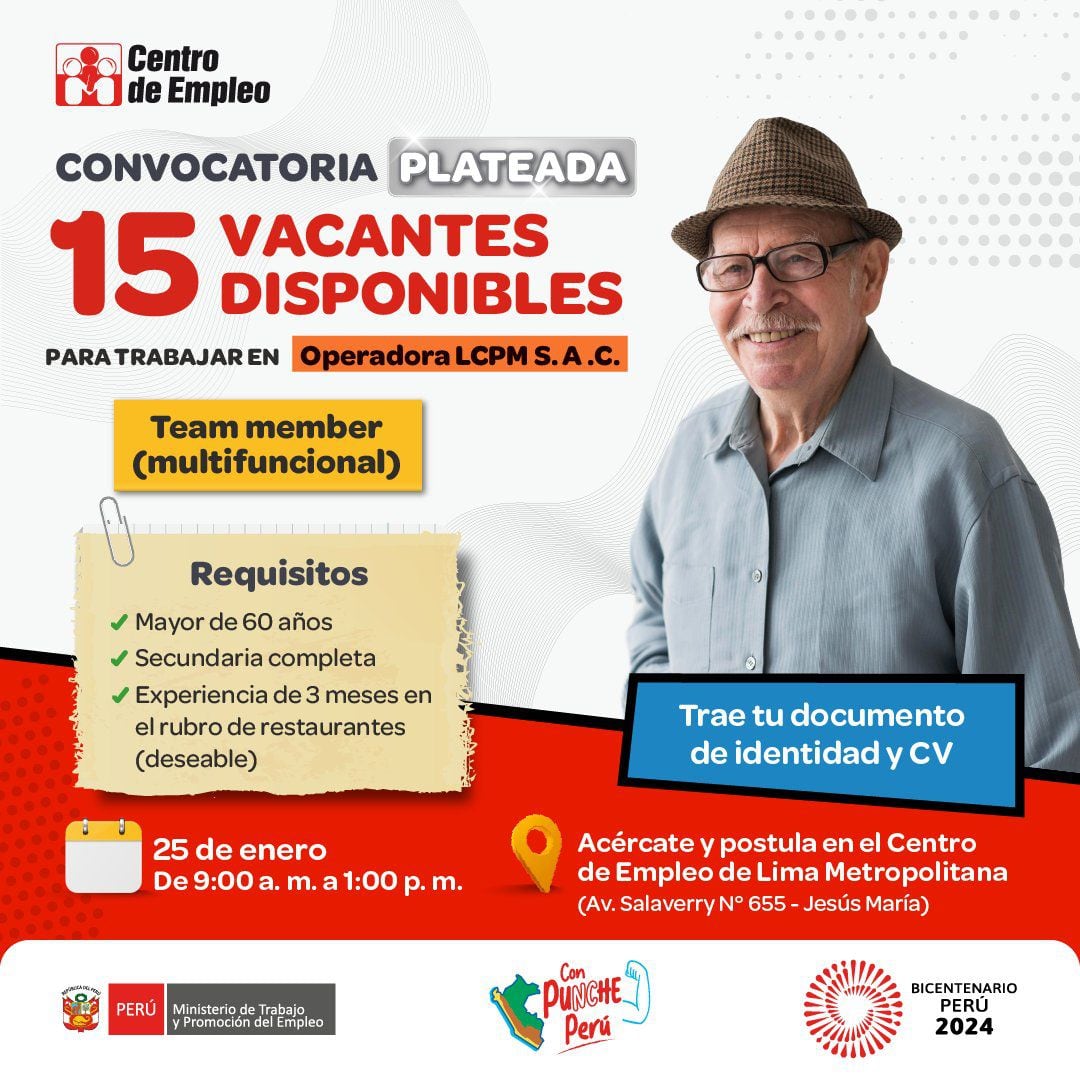 Convocatorias para mayores de 60 años. (Foto: El Peruano)