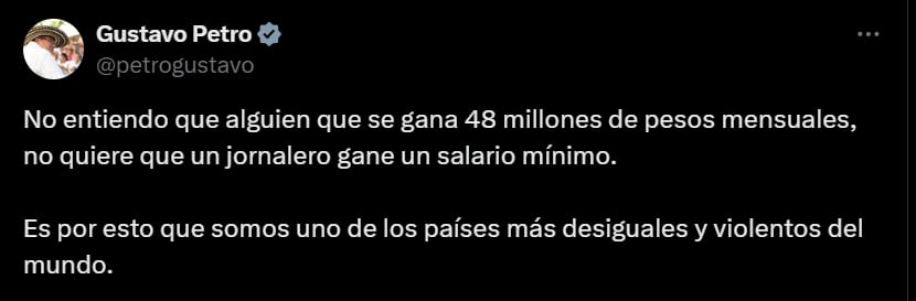 Gustavo Petro se fue contra congresistas que se oponían a artículos de reforma laboral - crédito X