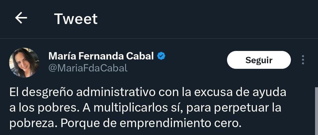 La senadora ha sido una de las más críticas con la creación del Ministerio de la Igualdad.
Twitter (@MariaFdaCabal)