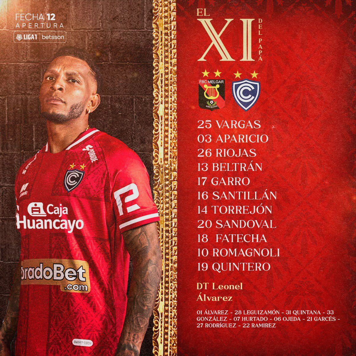 Melgar vs Cienciano: formación del 'papá' para el partido por la Liga 1