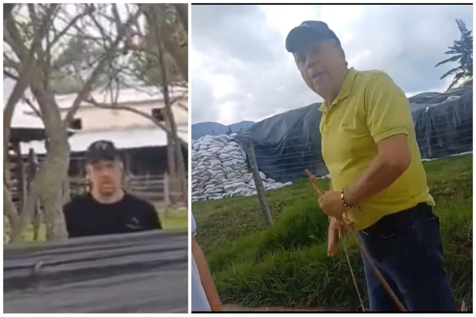 En un video viral, una discusión por perros sueltos se torna violenta cuando el dueño de la finca amenaza con un palo a dos mujeres, una de ellas menor de edad - crédito captura de pantalla @LinaLen66067444 / X