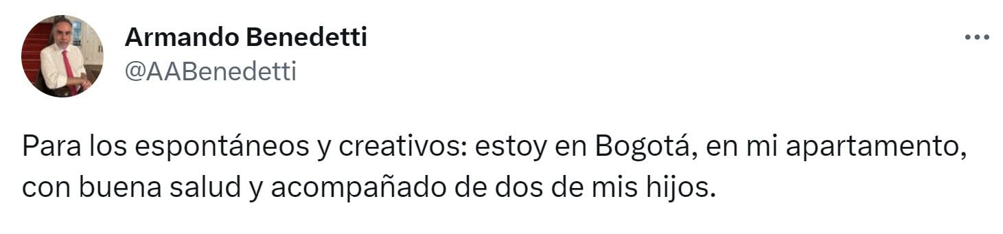 Armando Benedetti desmintió problemas de salud