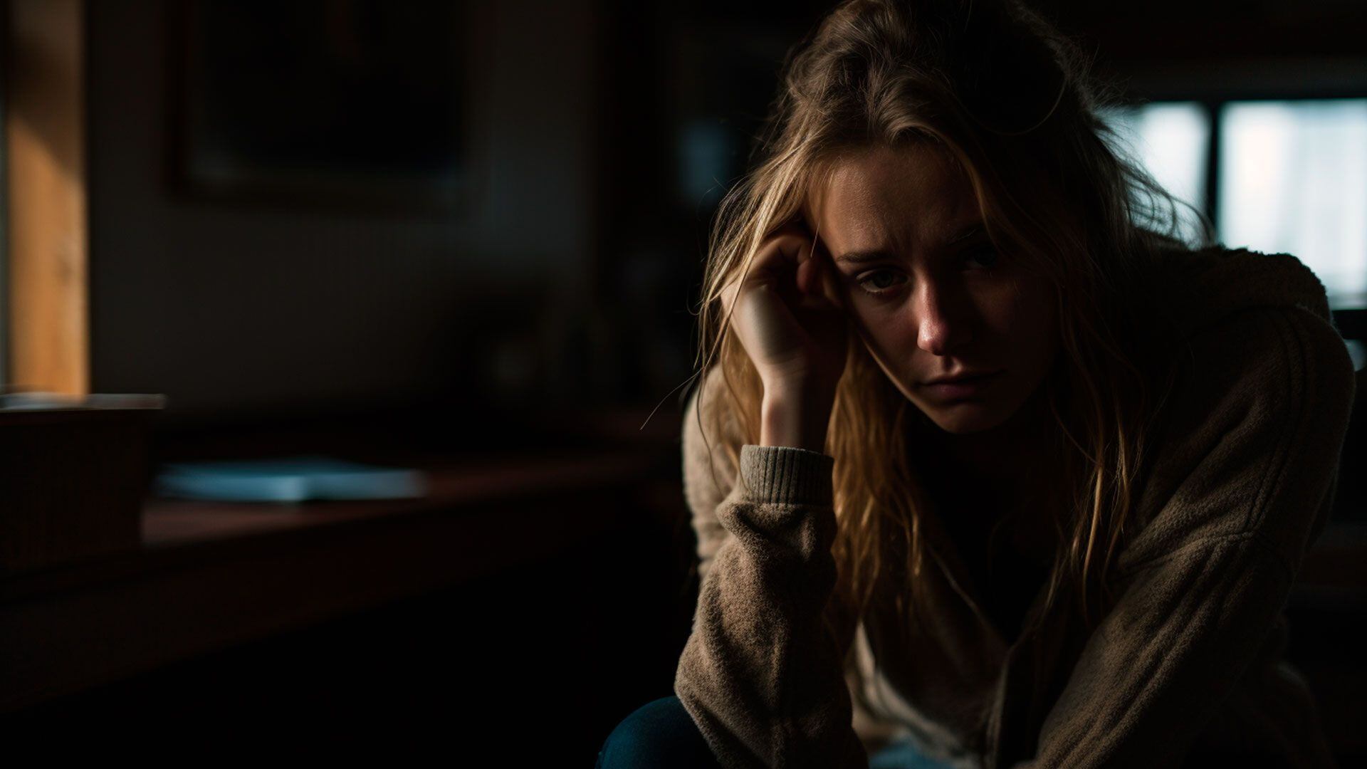 Ansiedad y Depresión contra Bienestar Emocional joven mujer ansiosa - visualesIA