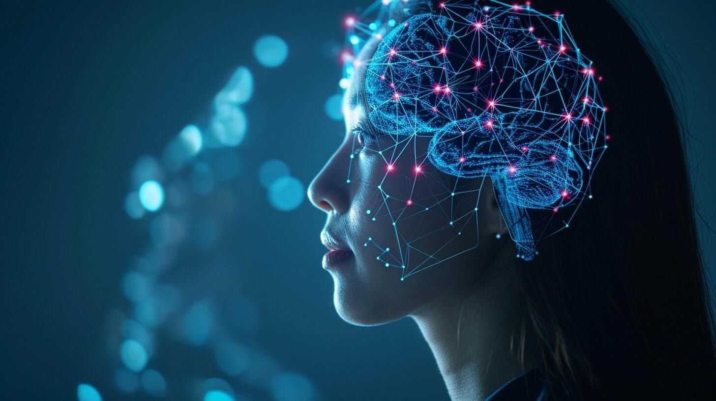 Imagen de una mujer con representaciones visuales de su cerebro y conexiones neuronales integradas con elementos de inteligencia artificial y robótica. La fotografía destaca la fusión de la neurociencia con la tecnología avanzada, ilustrando el impacto de la computación y la informática en la expansión de las capacidades cerebrales humanas. Refleja la evolución de la interacción entre el cerebro humano y los sistemas computacionales, como un paso hacia el futuro de la neurotecnología. (Imagen ilustrativa Infobae)