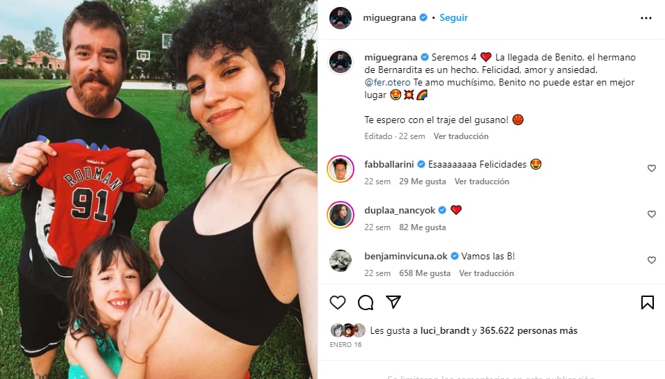 Migue Granados con su esposa y su hija Bernardita anunciaban el embarazo de Benito (Instagram)