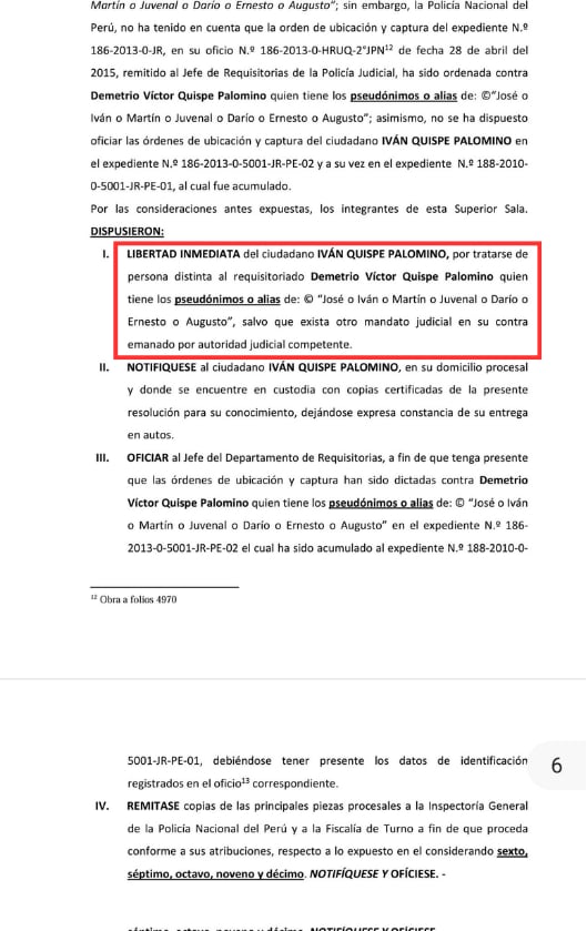 Liberan a Iván Quispe Palomino. (Foto: Podr Judicial)