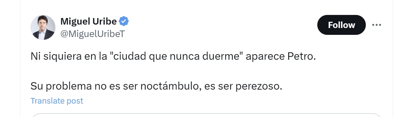 El senador Miguel Uribe criticó inasistencia de Gustavo Petro a evento de alto nivel en la ONU - crédito @MiguelUribeT/X