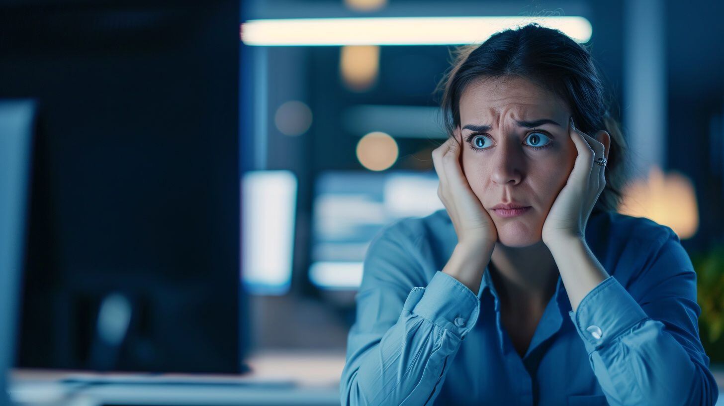 Una mujer ingeniera ve con preocupación la pantalla de su computadora - (Imagen Ilustrativa Infobae)