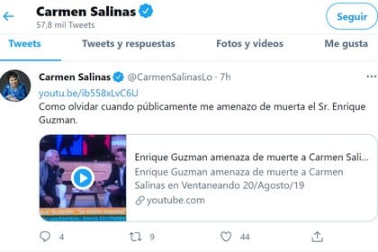 Carmen Salinas recuerda amenaza de Enrique Guzmán