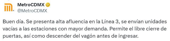 Estado en tiempo real de las diversas líneas del STC capitalino. (TW Metro CDMX)