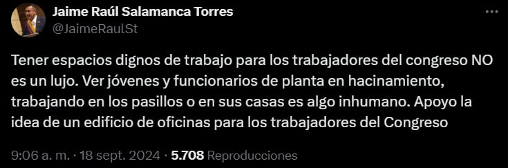 El presidente de la Cámara de Representantes enfatizó en su apoyo en la  proposición - crédito Jaime Rául Salamanca/X