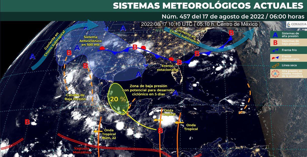 Clima en México para el 17 de agosto de 2022. Foto: Conagua Clima