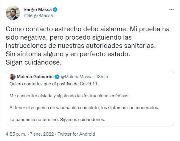 Sergio Massa Está Aislado Por Ser Contacto Estrecho De Malena Galmarini Que Dio Positivo De 3454