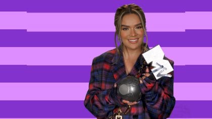 Karol G accepts victory as Best Latino at MTV EMA's 2020 in this screenshot image released on November 8, 2020. Courtesy of MTV / via REUTERS.

