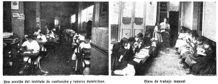 En las escuelas, además de la instrucción primaria, se daban clases de artes y oficios (Caras y Caretas)