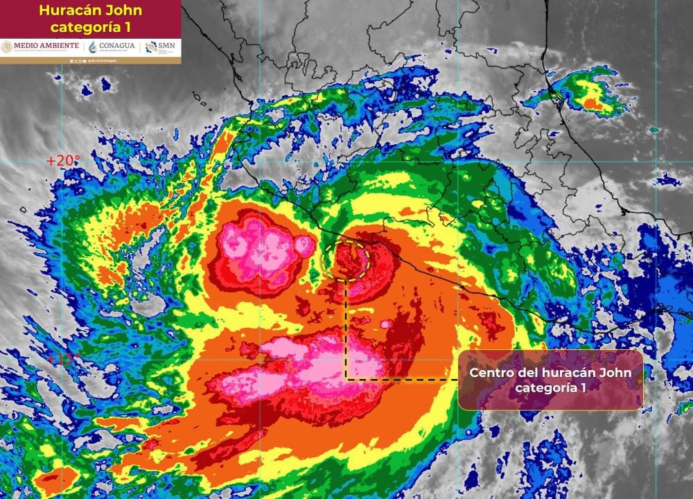 Ubicación del centro del Huracán John. (SMN/Conagua)