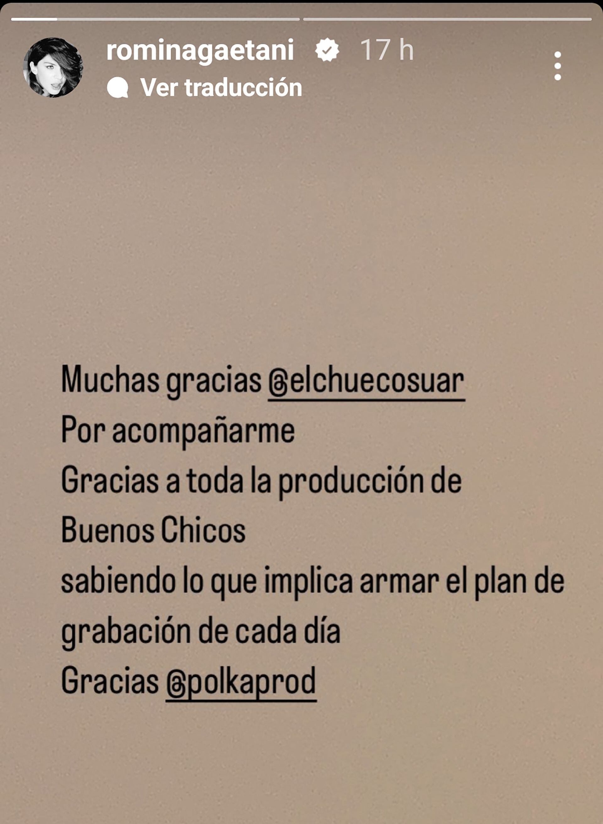 Romina Gaetani le agradeció a Adrián Suar en Instagram