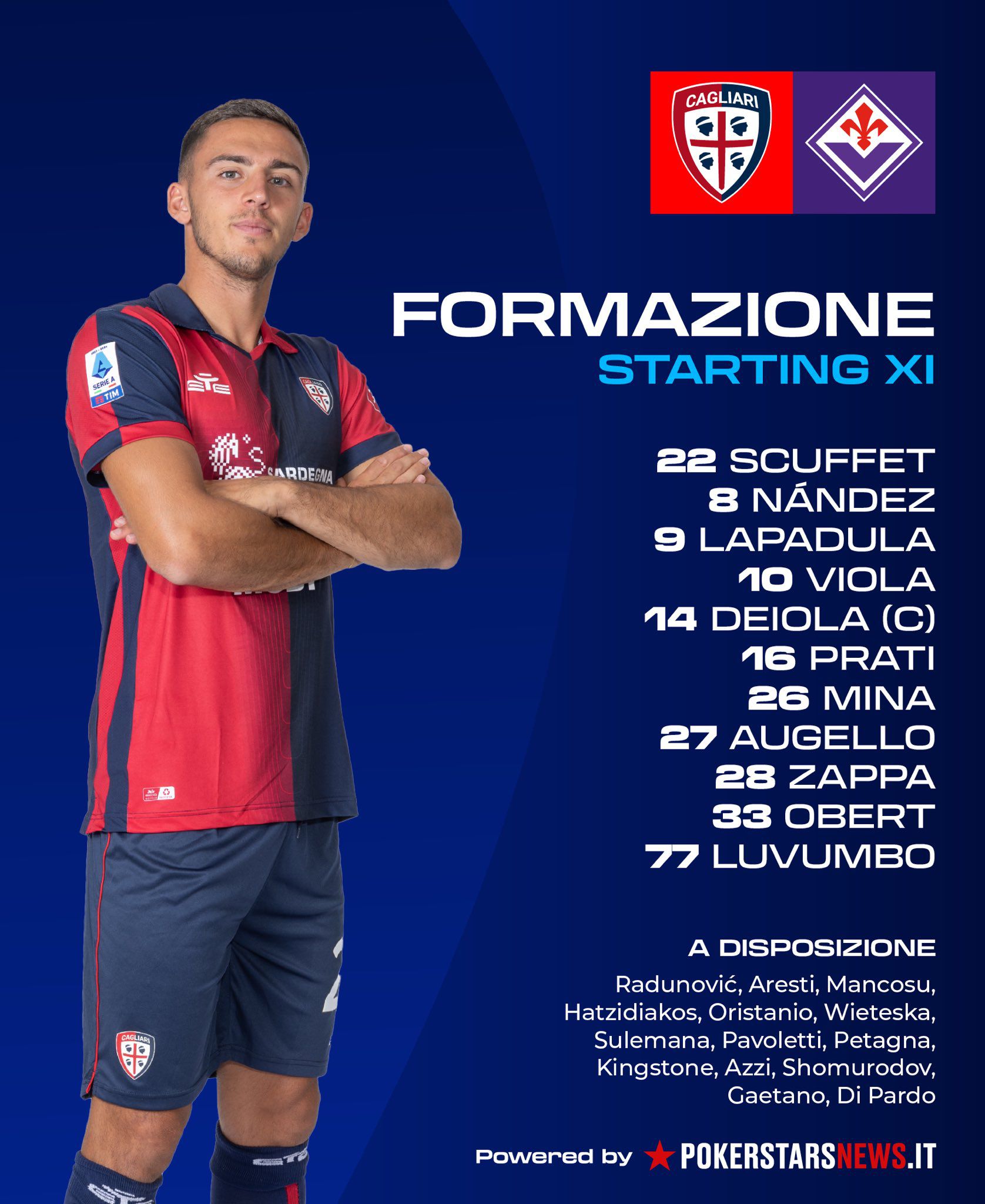 Con Gianluca Lapadula, el once titular de Cagliari para el duelo contra Fiorentina en última fecha de Serie A.