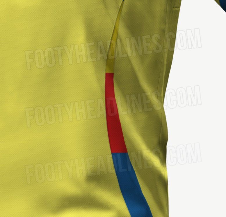 La camiseta que Colombia usaría en 2024 contaría con colores más vivos y en los costados - crédito Footy Headlines