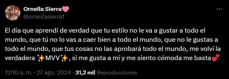 La creadora de contenido reveló que no le afectan los comentarios sobre su apariencia - crédito @ornellasierra1/X