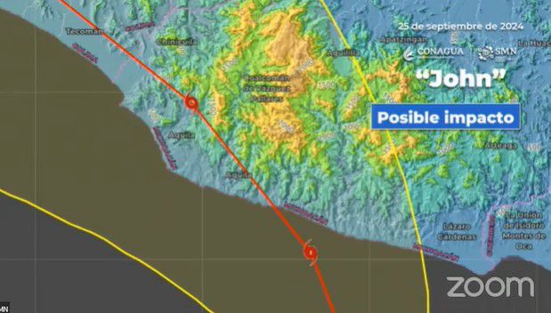 Se prevé que John toque tierra entre la noche del jueves y las primeras horas del viernes. (SMN/Conagua)