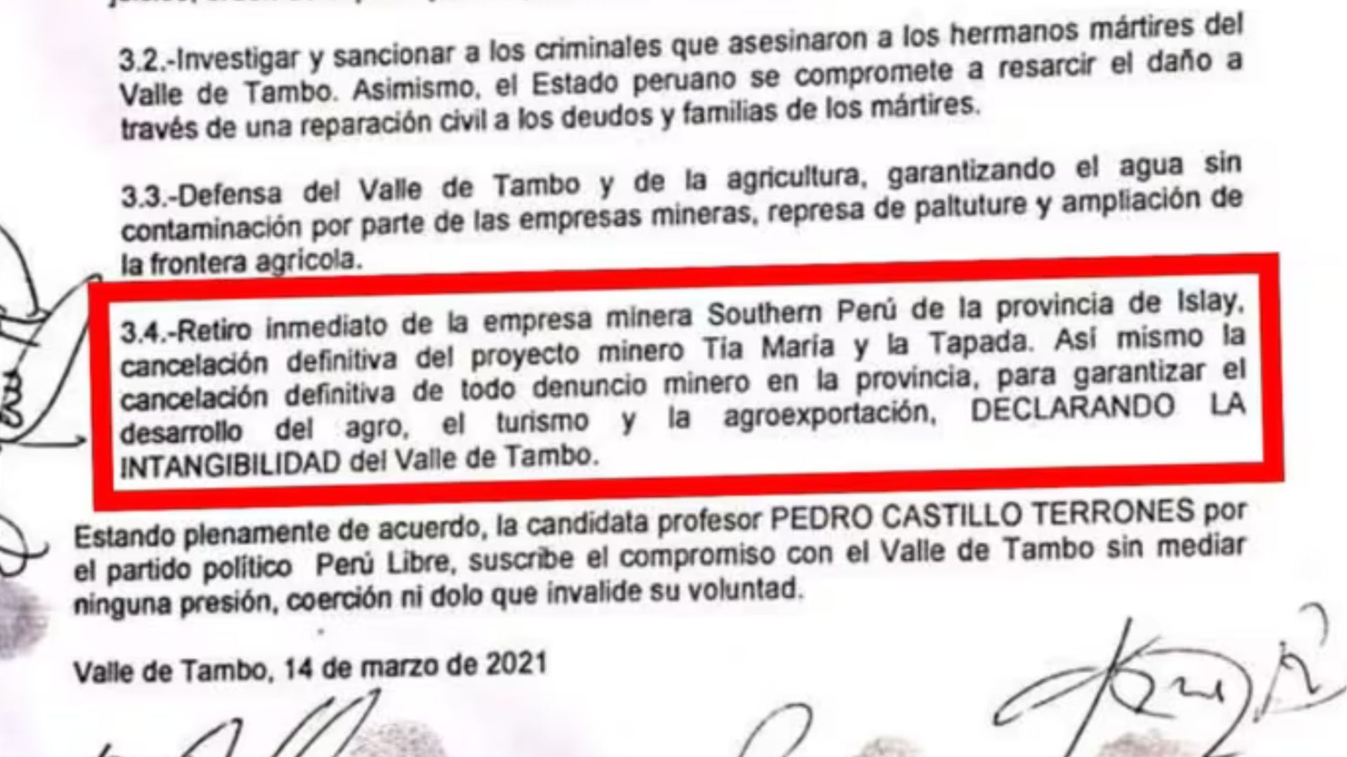 Documento firmado por Dina Boluarte, entonces candidata a la vicepresidencia. (Epicentro)