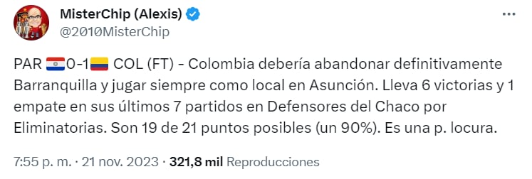 Colombia tiene una paternidad de seis victorias y un empate sobre Paraguay en Asunción por eliminatorias - crédito @2010MisterChip