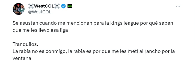 Westcol habló participar como presidente de uno de los clubes de Kings League América - crédito @WestCOL_/X