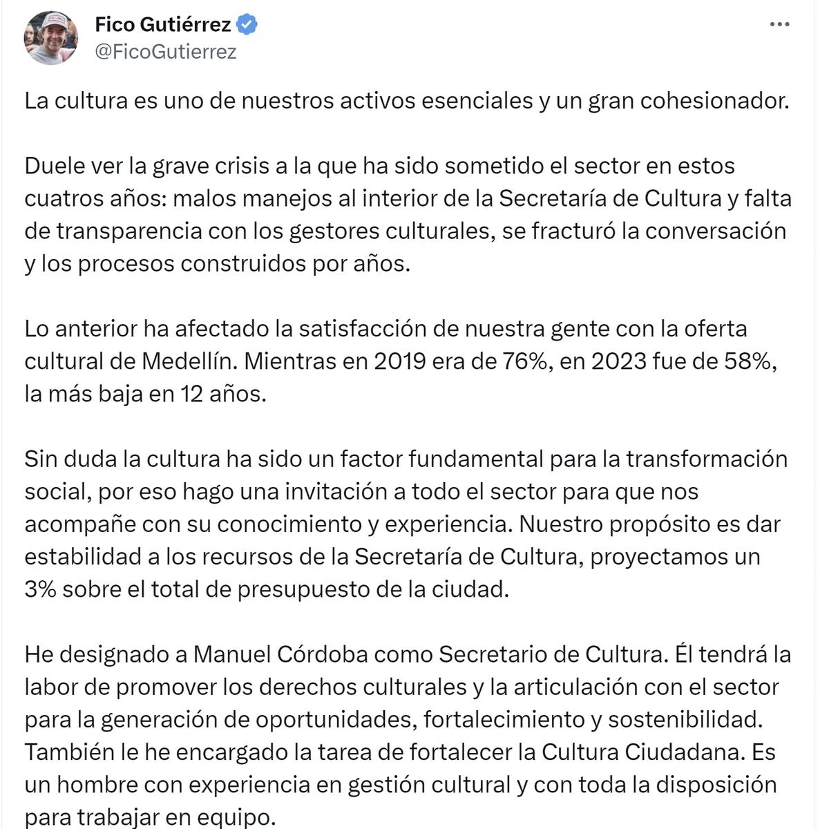 Fico Gutiérrez Pidió La Renuncia Al Secretario De Cultura De Medellín Por Decir Que No Sabía Qué 2676