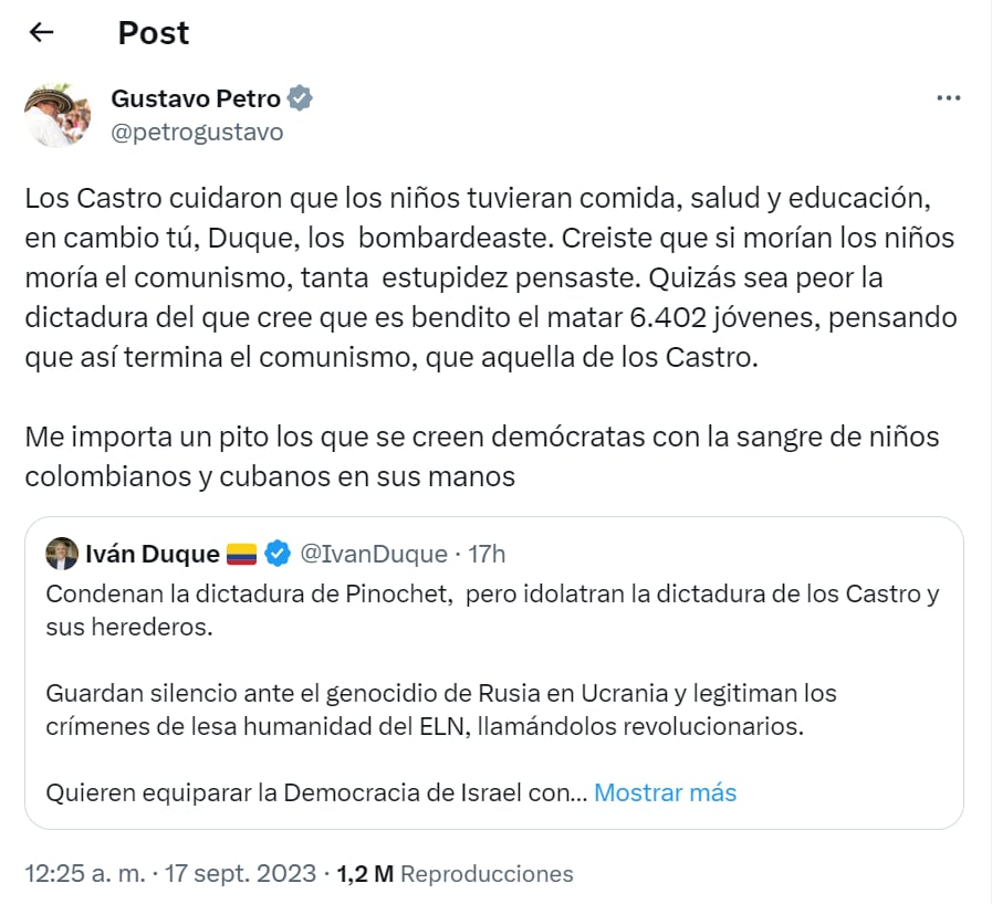 Gustavo Petro responde a comentarios de Iván Duque por caso Cuba - crédito red social X