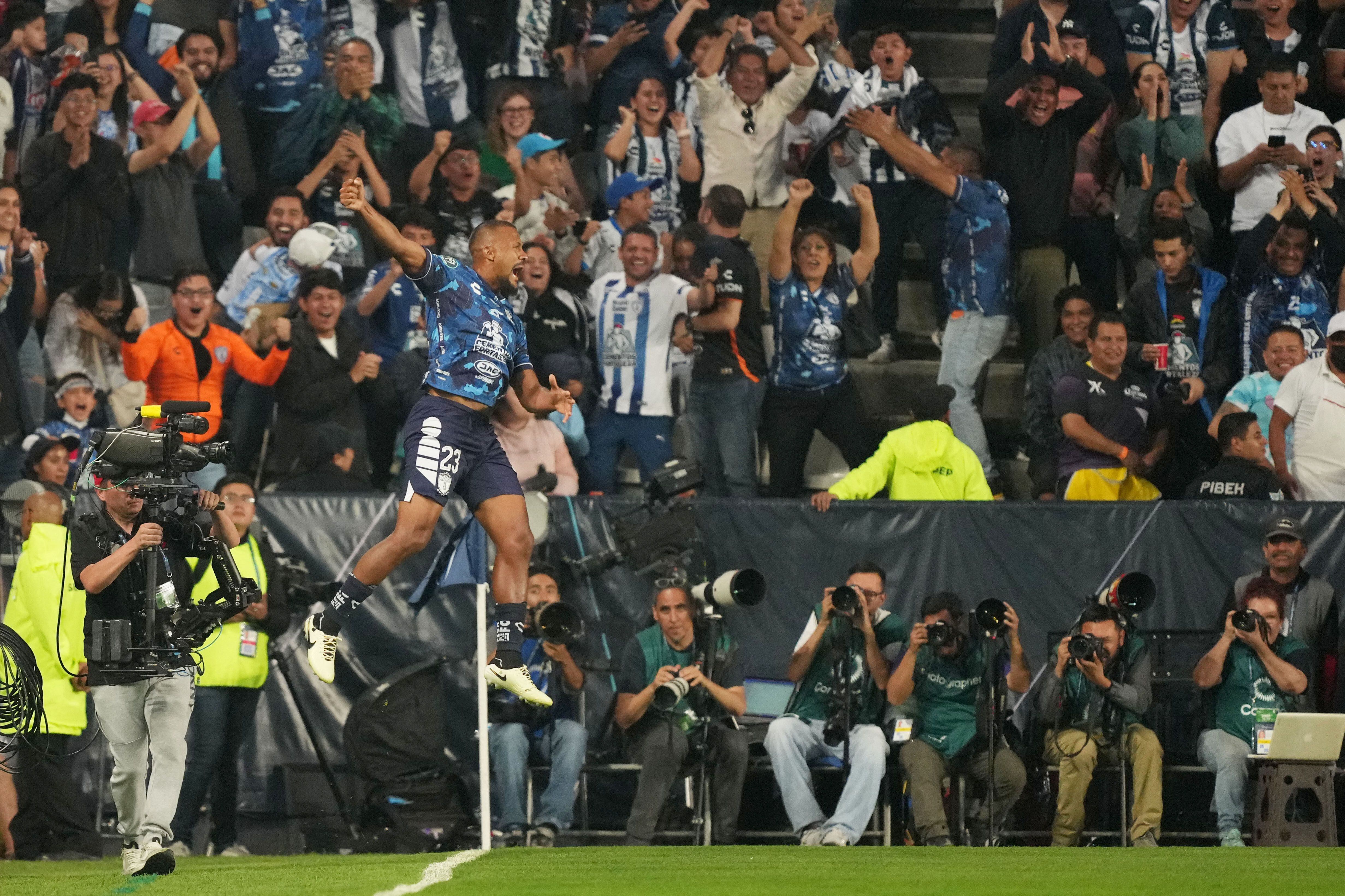 Jun 1, 2024; Pachuca, Hidalgo, Mexico;  CF Pachuca forward Salomon Rondon (23) celebrates after scoring a goal against the Columbus Crew in the first half in the 2024 CONCACAF Champions Cup Championship at Estadio Hidalgo. Mandatory Credit: Kirby Lee-USA TODAY Sports