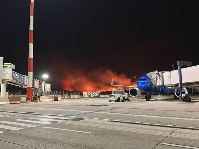 Las llamas cerca del aeropuerto de Palermo, en Sicilia (Redes sociales)