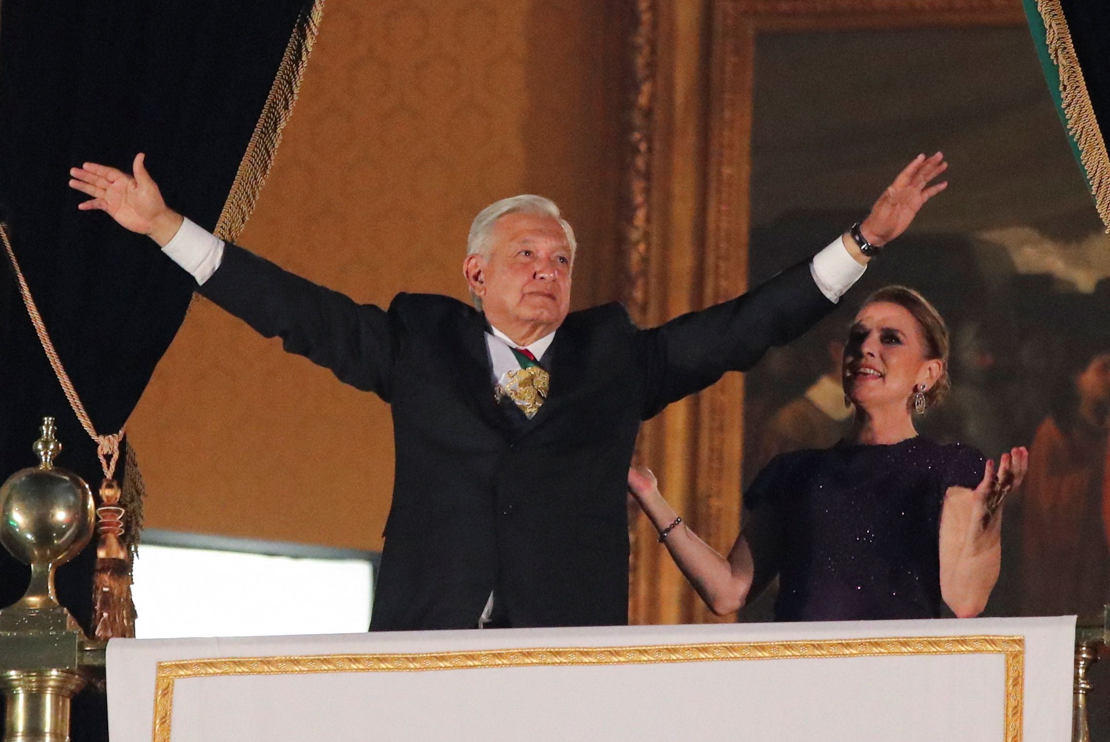 Mexico's President Andres Manuel Lopez Obrador gestures on the 