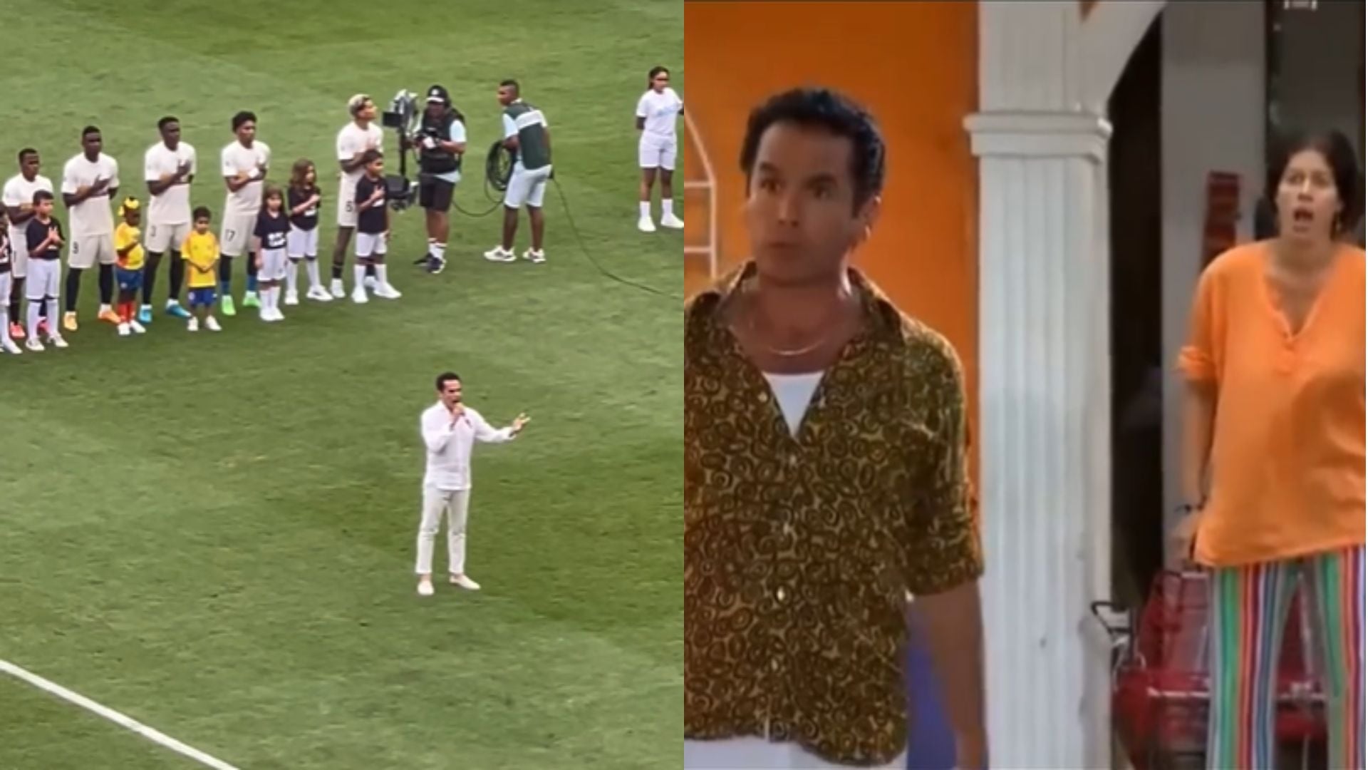 Vetto Gálvez cantó el himno en el partido de Colombia vs. Chile/ Vetto Gálvez en su personaje en la novela ‘Chepe Fortuna’ - crédito @vettogalvez/Instagram