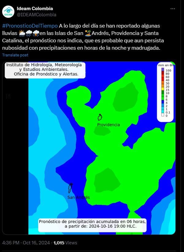 El Ideam alertó por formación ciclónica en el mar caribe colombiano - crédito @IDEAMColombia/X