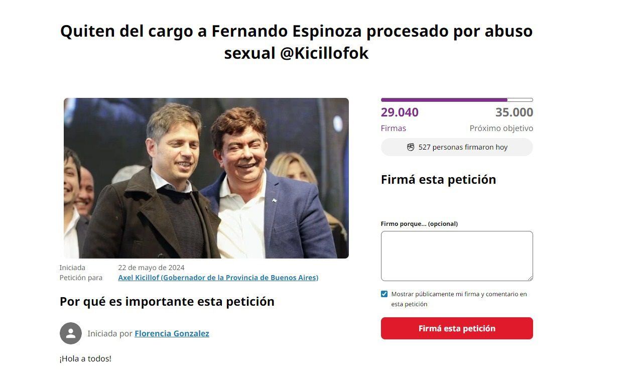 Juntan firmas para que el Axel Kicillof destituya a Fernando Espinoza como Intendente de La Matanza