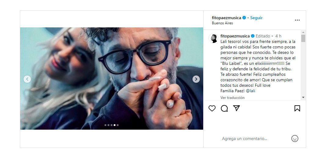 El saludo de Fito Páez para Lali en el día de su cumpleaños (Instagram)