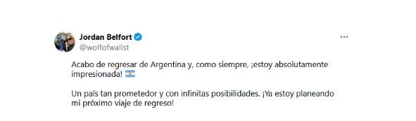 Tuit de Jordan Belfort sobre la Argentina.