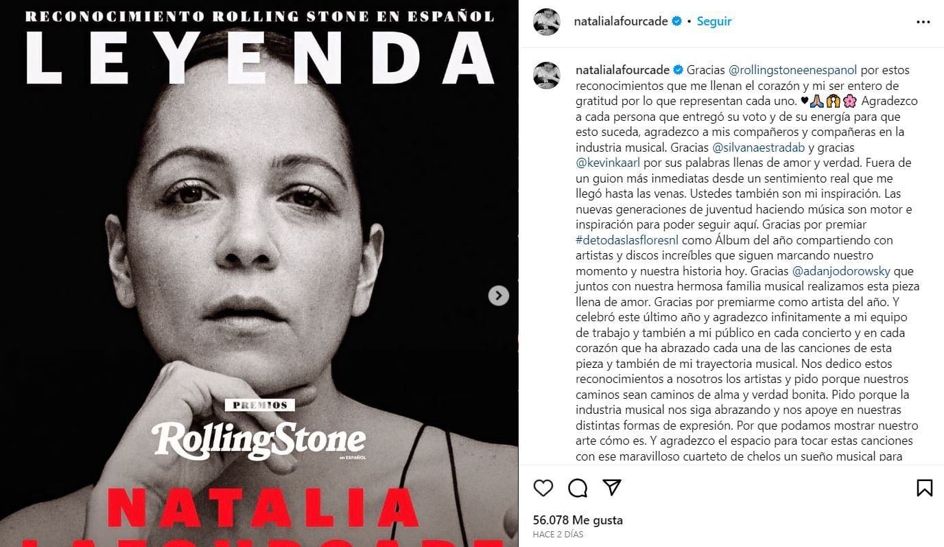 Orgullo mexicano! Natalia Lafourcade vence a Bad Bunny y a Karol G en los Premios  Rolling Stone en Español - Infobae